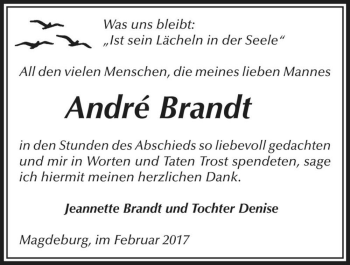 Traueranzeige von André Brandt  von Magdeburger Volksstimme