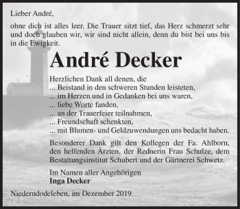 Traueranzeige von André Decker  von Magdeburger Volksstimme
