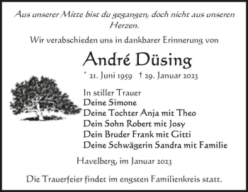 Traueranzeige von André Düsing  von Magdeburger Volksstimme