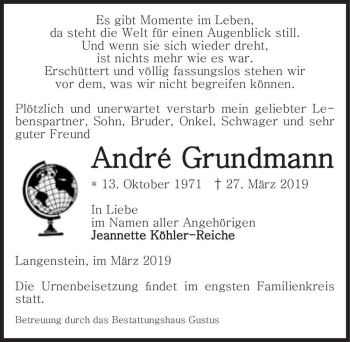 Traueranzeige von André Grundmann  von Magdeburger Volksstimme
