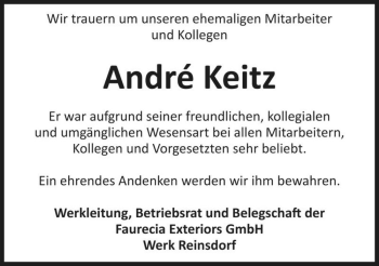 Traueranzeige von André Keitz  von Magdeburger Volksstimme