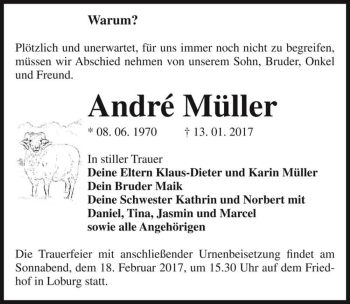 Traueranzeige von André Müller  von Magdeburger Volksstimme