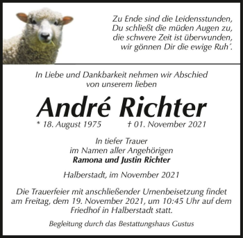 Traueranzeige von André Richter  von Magdeburger Volksstimme