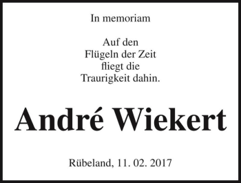 Traueranzeige von André Wiekert  von Magdeburger Volksstimme