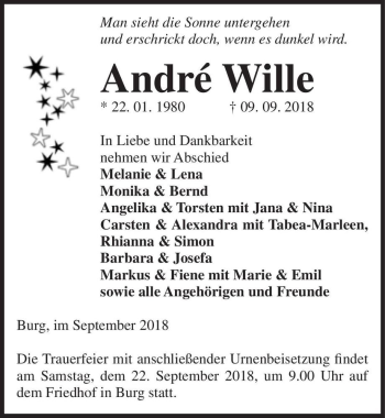 Traueranzeige von André Wille  von Magdeburger Volksstimme