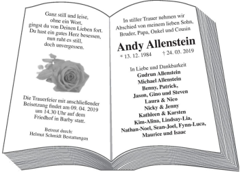 Traueranzeige von Andy Allenstein  von Magdeburger Volksstimme