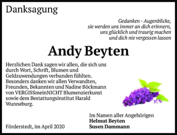 Traueranzeige von Andy Beyten  von Magdeburger Volksstimme