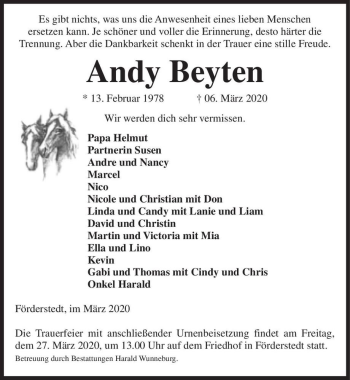 Traueranzeige von Andy Beyten  von Magdeburger Volksstimme