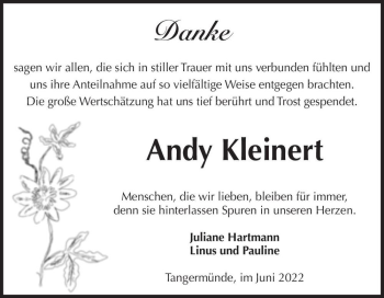 Traueranzeige von Andy Kleinert  von Magdeburger Volksstimme