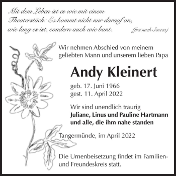 Traueranzeige von Andy Kleinert  von Magdeburger Volksstimme