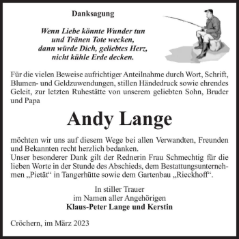 Traueranzeige von Andy Lange  von Magdeburger Volksstimme
