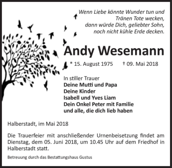 Traueranzeige von Andy Wesemann  von Magdeburger Volksstimme