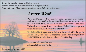 Traueranzeige von Anett Wolf  von Magdeburger Volksstimme