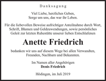Traueranzeige von Anette Friedrich  von Magdeburger Volksstimme