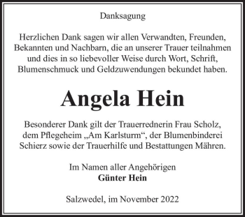 Traueranzeige von Angela Hein  von Magdeburger Volksstimme