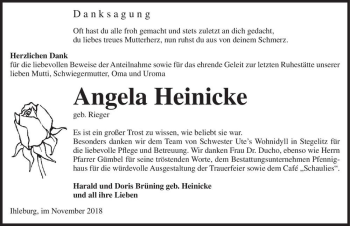 Traueranzeige von Angela Heinicke (geb. Rieger)  von Magdeburger Volksstimme