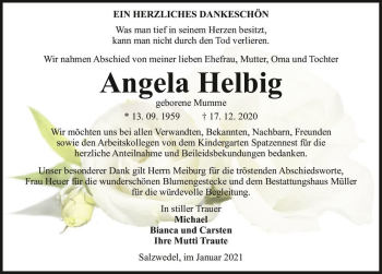 Traueranzeige von Angela Helbig (geb. Mumme)  von Magdeburger Volksstimme