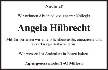 Traueranzeige von Angela Hilbrecht  von Magdeburger Volksstimme