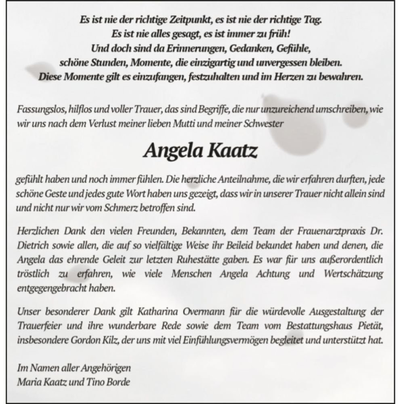  Traueranzeige für Angela Kaatz  vom 04.12.2021 aus Magdeburger Volksstimme