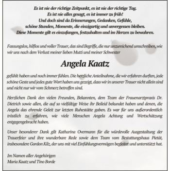 Traueranzeige von Angela Kaatz  von Magdeburger Volksstimme