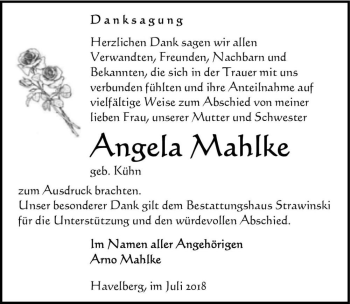 Traueranzeige von Angela Mahlke (geb. Kühn)  von Magdeburger Volksstimme
