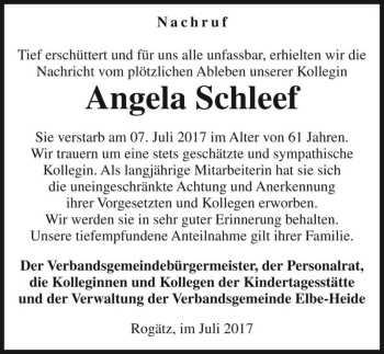 Traueranzeige von Angela Schleef  von Magdeburger Volksstimme