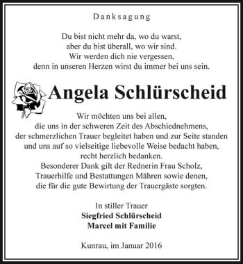 Traueranzeige von Angela Schlürscheid  von Magdeburger Volksstimme