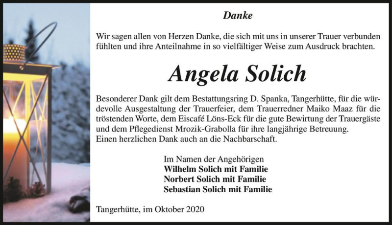  Traueranzeige für Angela Solich  vom 04.11.2020 aus Magdeburger Volksstimme