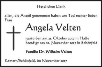 Traueranzeige von Angela Velten  von Magdeburger Volksstimme