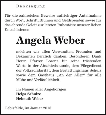 Traueranzeige von Angela Weber  von Magdeburger Volksstimme