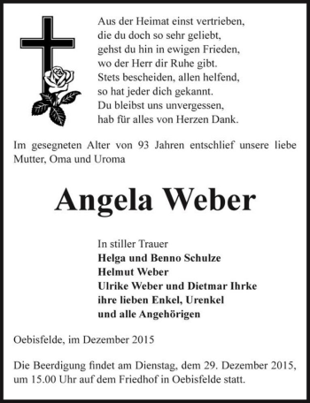 Traueranzeige von Angela Weber  von Magdeburger Volksstimme
