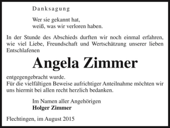 Traueranzeige von Angela Zimmer  von Magdeburger Volksstimme