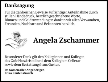 Traueranzeige von Angela Zschammer  von Magdeburger Volksstimme
