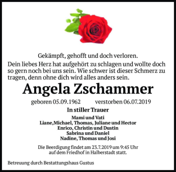Traueranzeige von Angela Zschammer  von Magdeburger Volksstimme