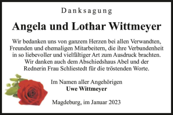 Traueranzeige von Angela und Lothar Wittmeyer  von Magdeburger Volksstimme