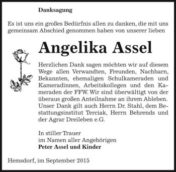 Traueranzeige von Angelika Assel  von Magdeburger Volksstimme