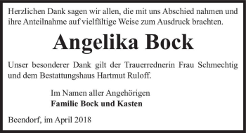Traueranzeige von Angelika Bock  von Magdeburger Volksstimme