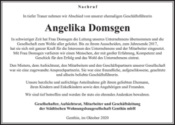 Traueranzeige von Angelika Domsgen  von Magdeburger Volksstimme