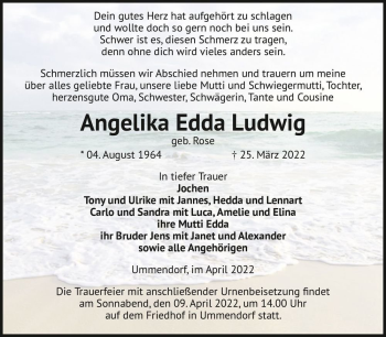 Traueranzeige von Angelika Edda Ludwig (geb. Rose)  von Magdeburger Volksstimme