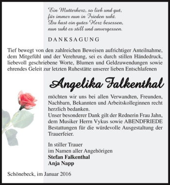 Traueranzeige von Angelika Falkenthal  von Magdeburger Volksstimme