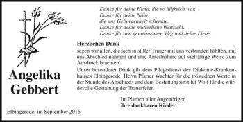 Traueranzeige von Angelika Gebbert  von Magdeburger Volksstimme