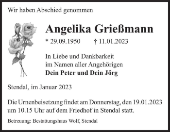 Traueranzeige von Angelika Grießmann  von Magdeburger Volksstimme