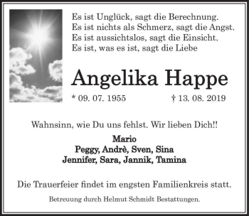 Traueranzeige von Angelika Happe  von Magdeburger Volksstimme