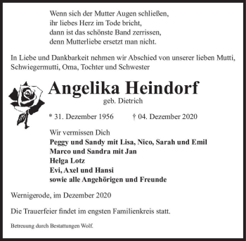 Traueranzeige von Angelika Heindorf (geb. Dietrich)  von Magdeburger Volksstimme