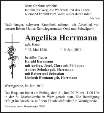 Traueranzeige von Angelika Herrmann (geb. Hanel)  von Magdeburger Volksstimme