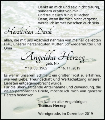 Traueranzeige von Angelika Herzog (geb. Nix)  von Magdeburger Volksstimme