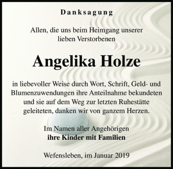 Traueranzeige von Angelika Holze  von Magdeburger Volksstimme
