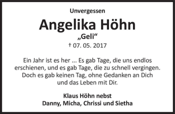 Traueranzeige von Angelika Höhn ,,Geli