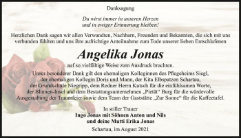 Traueranzeige von Angelika Jonas  von Magdeburger Volksstimme