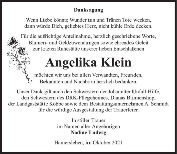 Traueranzeige von Angelika Klein  von Magdeburger Volksstimme